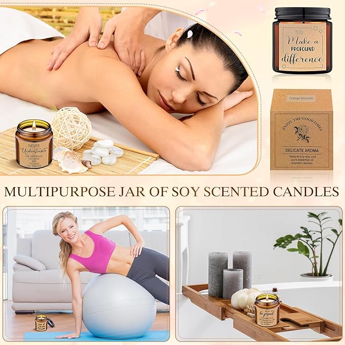 MTLEE 20 Pcs Thank You Gifts Candles 3.5 oz Employee Appreciation Inspirational Scented Soy Wax Candle Thank You Gift Christmas Gifts for Coworker Women Volunteer Teacher(Appreciation,Brown) - Bloomnest
