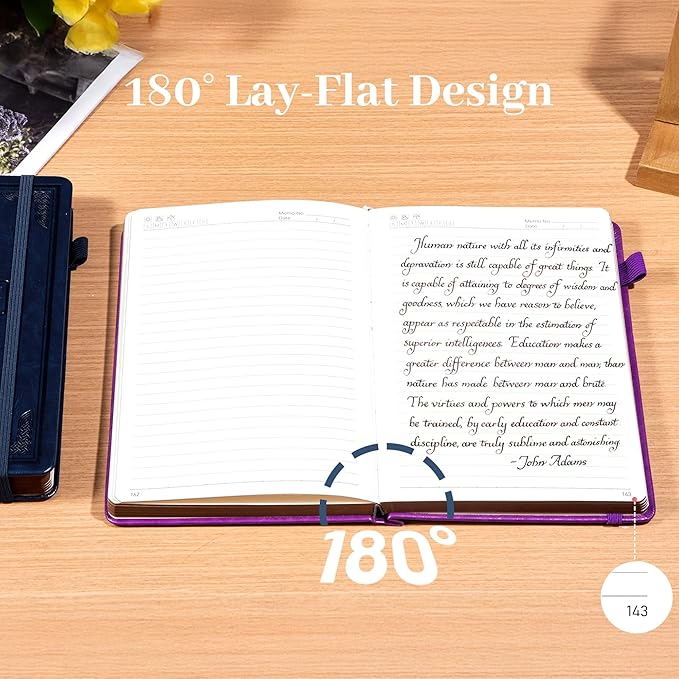 CAGIE Leather Lined Journal Notebook for Men & Women, Debossed Cross, 320 Pages 100 GSM Thick Paper, A5 Hardcover Journaling Notebooks for Writing, 5.7'' X 8.3'' Diary, Navy - Bloomnest