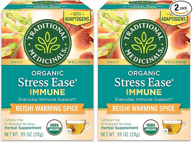 Traditional Medicinals Organic, Stress Ease Immune with Adaptogens, Reishi Warming Spice - Immune Support with Astragalus - Kosher, Non-GMO, Caffeine-Free, Compostable - 16 Count (Pack of 2) - Bloomnest