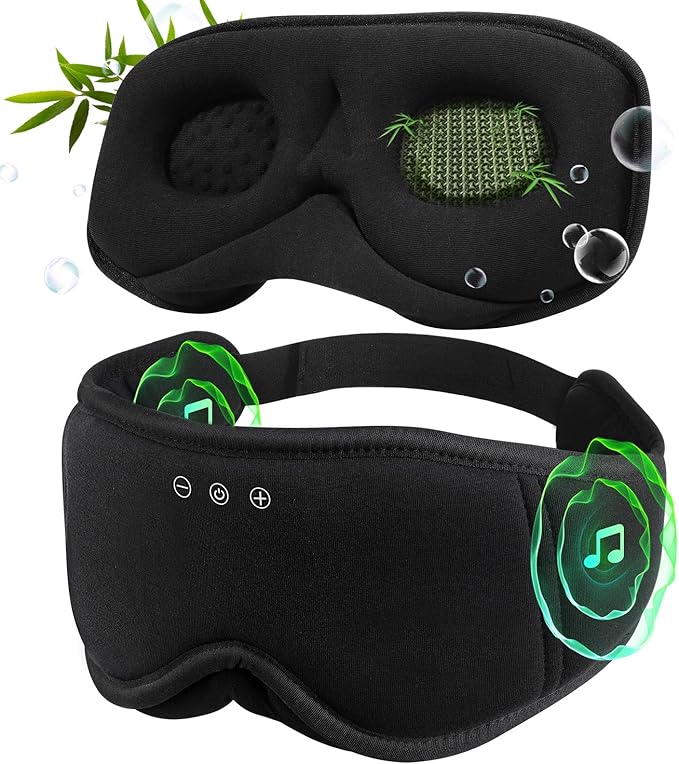 3D Bamboo Cotton Sleep Mask with Headphones Bluetooth 5.4, LC-dolida 2025 New Bluetooth Sleep Mask Headphones for Side Sleepers Women Men, Sustainable Luxury for Better Sleep - Bloomnest