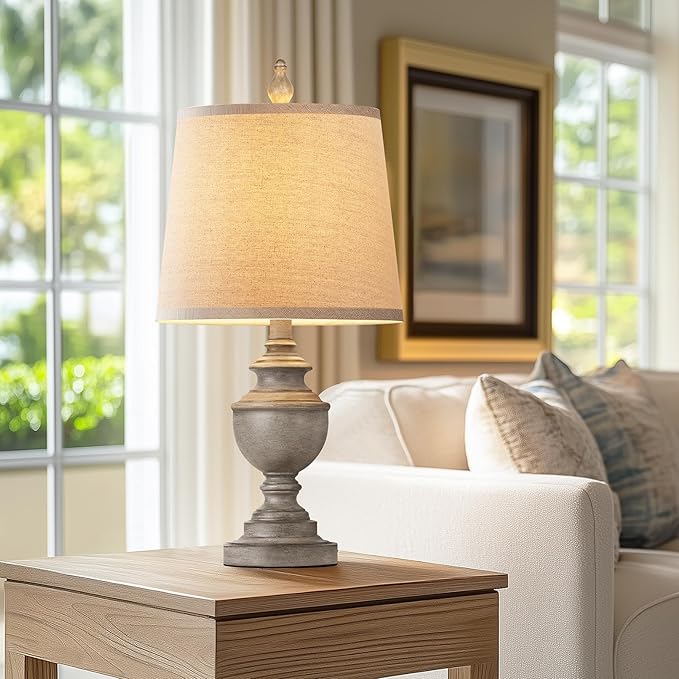 PARTPHONER Retro Table Lamps Set of 2, Bedside Lamp for Bedroom Rustic Farmhouse Table Lamps for Living Room, 22" Vintage Nightstand Lamps with White Shades, Antique Grey - Bloomnest