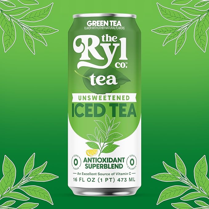 Ryl Iced Tea, Unsweetened Green Tea, Antioxidant Superblend, Zero Sugar, Zero Carb, Zero Calorie Iced Tea, 16.0 Fl Oz (12-Pack) - Bloomnest