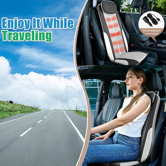 Shiatsu Back Massager with Heat, Massager Chair Pad for Pain Relief Deep Tissue with Smart Timer, Kneading Seat Cushion Vibration for Office, Home, and Travel Use - Bloomnest
