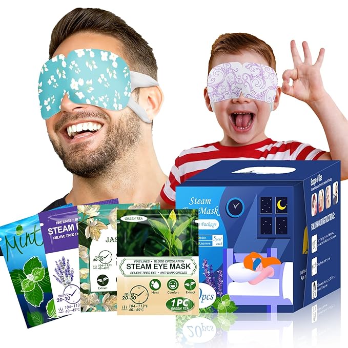 ProCIV 20-Pack Steam Eye Masks for Dry Eyes, Warm Eye Mask, Relief Fatigue & Dark Circle, Heated Eye Mask for Puffy Eyes, Disposable Sleep Mask, Moist Hot Compress Eye Patch for Sleeping, 4 Flavors - Bloomnest