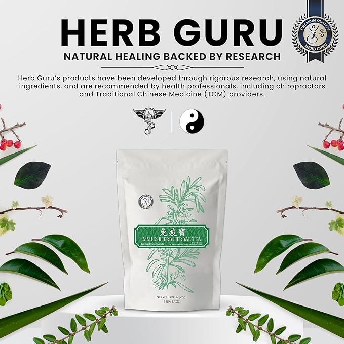 Herb Guru Immuniherb Herbal Tea Bags – Herbal Teas Blend For Respiratory Comfort With Ginger, Licorice Root, Mint, & Chrysanthemum, 0.88 Ounces