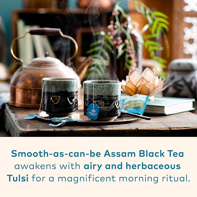 ORGANIC INDIA Tulsi Breakfast Herbal Tea - Black Tea, Holy Basil, Relieve Stress & Energize, USDA Organic, Non-GMO, Caffeinated - 18 Bags, 3 Pack - Bloomnest