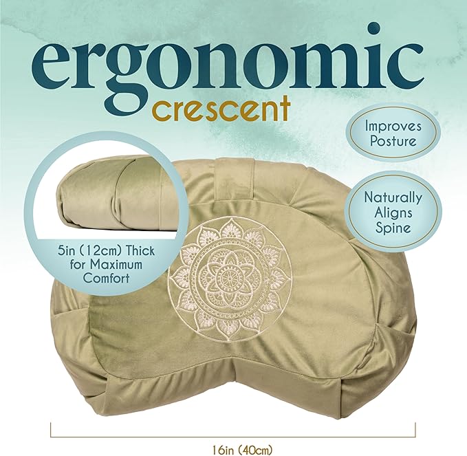 Florensi Meditation Cushion - Comfortable Floor Pillow - Traditional Crescent Meditation Pillow with Beautiful Velvet Cover - Large Floor Cushion Seating for Adults - Premium Yoga Buckwheat Bolster - Bloomnest