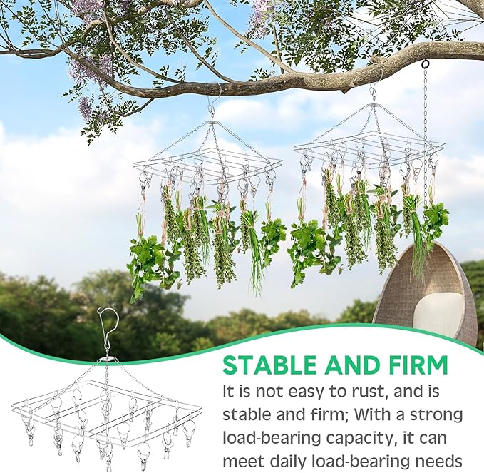 Bokon 4 Pcs Hanging Drying Rack for Herb Macrame Flower with Stainless Clip Dryer Hook for Drying Herb Air Plants Spices Flower Hydroponic Plant Ready to Use with Ceiling Hook(Rectangle) - Bloomnest