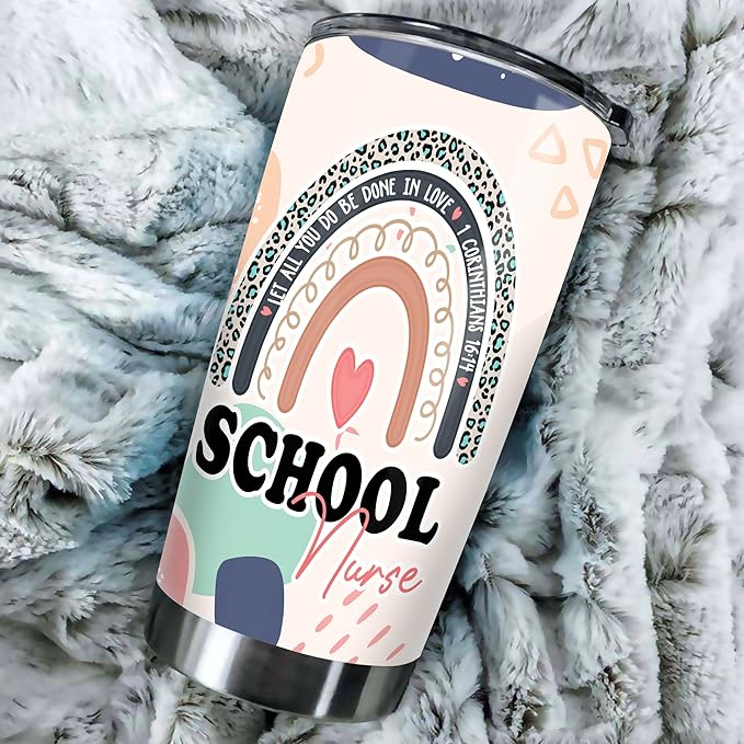School Nurse Tumbler Stainless Steel 20oz, Funny School Nurse Appreciation Gifts Bulk For Birthday Christmas, School Nurses Day Gifts For Women Men, School Nurse Coffee Cup - Bloomnest