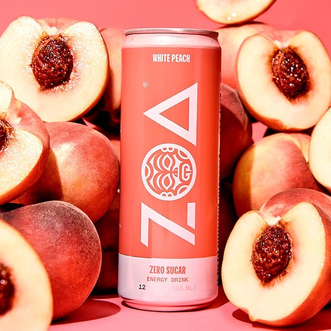 ZOA Zero Sugar Energy Drinks, White Peach - Sugar Free with Electrolytes, Healthy Vitamin C, Amino Acids, Essential B-Vitamins, and Caffeine from Green Tea - 12 Fl Oz (12-Pack) - Bloomnest