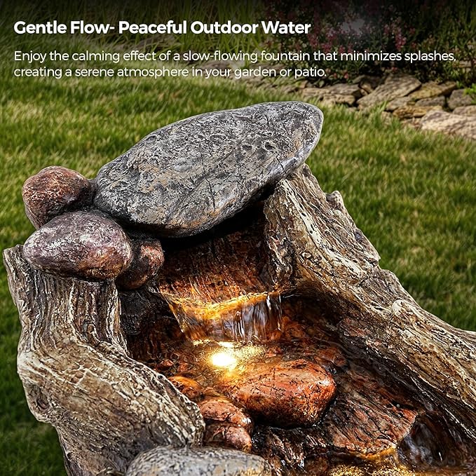 60" Long Cascading Outdoor Rock Water Fountain, 5-Tier Tranquil River Waterfall, Realistic Rock Design, Serene Flowing Water Sound for Outdoor Garden, Patio, Landscaping, Home Decor - Bloomnest
