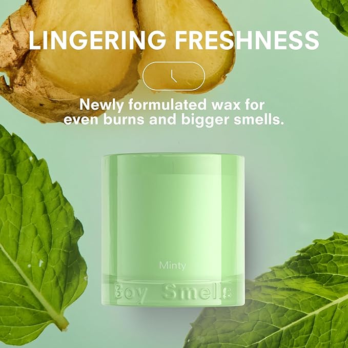 Boy Smells Mint Candle - 8.5 oz Fancy Candle with Ginger, Wild Mint, and Cedarwood- Up to 50-Hour Burn - Cotton Wick - Bloomnest