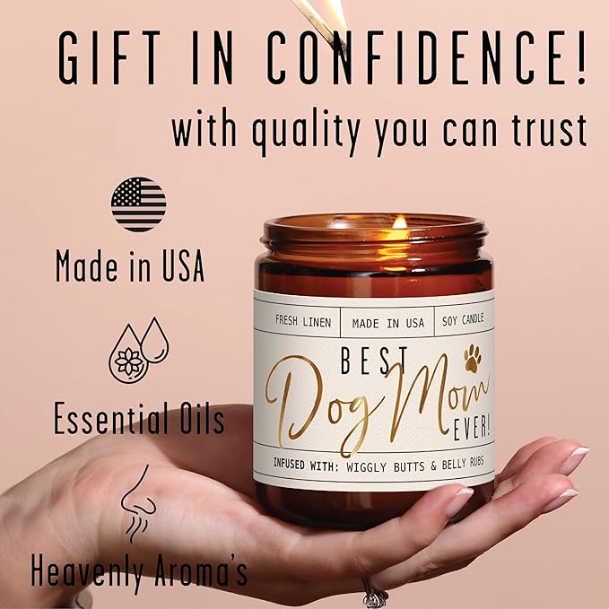 Dog Mom Gifts for Women, Dog Lovers Gifts for Women - 'Best Dog Mom Ever' Soy Candle, w/Vanilla, Coconut & Citrus I Gifts for Dog Lovers I Dog Gifts for Women I Reusable Jar, 50Hr Burn,Made in USA - Bloomnest