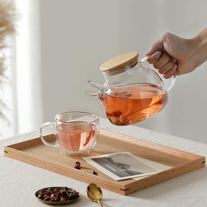 CnGlass Glass Teapot Stovetop Safe,30.4oz Clear Tea pot with Removable Filter Spout,Loose Leaf and Blooming Tea Maker - Bloomnest
