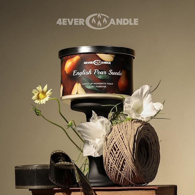 Over 50 Hours Jar Candle - 4-Wick Long-Lasting Scented Candles, 18oz Natural Soy Wax Candle for Home, Candle Gifts for Women & Men, English Pear Suede - Bloomnest