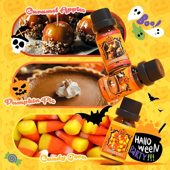 Halloween Fragrance Oils Set, Essential Oil for Diffuser, Diffuser Oil, Use for Soap Candle Making,Caramel Apples, Pumpkin Pie, Candy Corn, Halloween Cookies, Popcorn Balls, Snickers Bars - Bloomnest