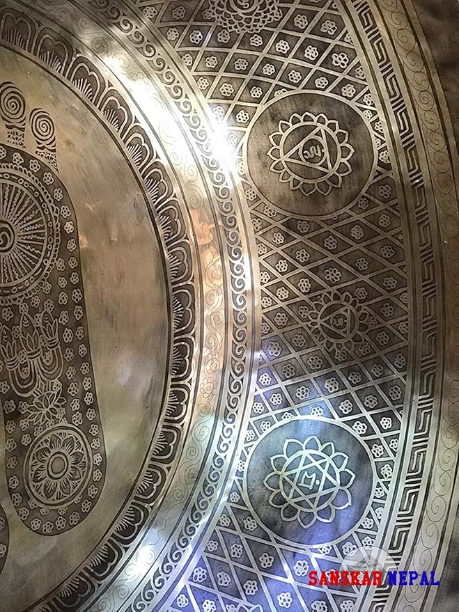 Large Singing Bowl - 21 Inches in Diameter - Foot Singing Bowl to Stand In Etched by Artisans from Nepal - For Healing, Sound Bath, Yoga, Relaxation, and Meditation