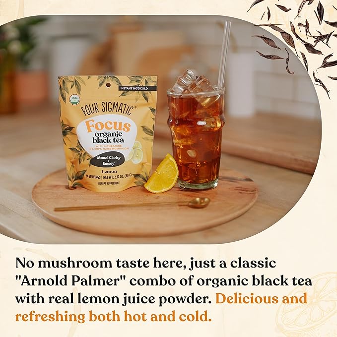 Four Sigmatic Think Organic Black Tea | Instant Lemon Tea w/Lion's Mane & L-Theanine for Mental Clarity & Focus | Organic Herbal Teas w/Adaptogens | Vegan, Gluten-Free | Lemon, 24 Servings - Bloomnest