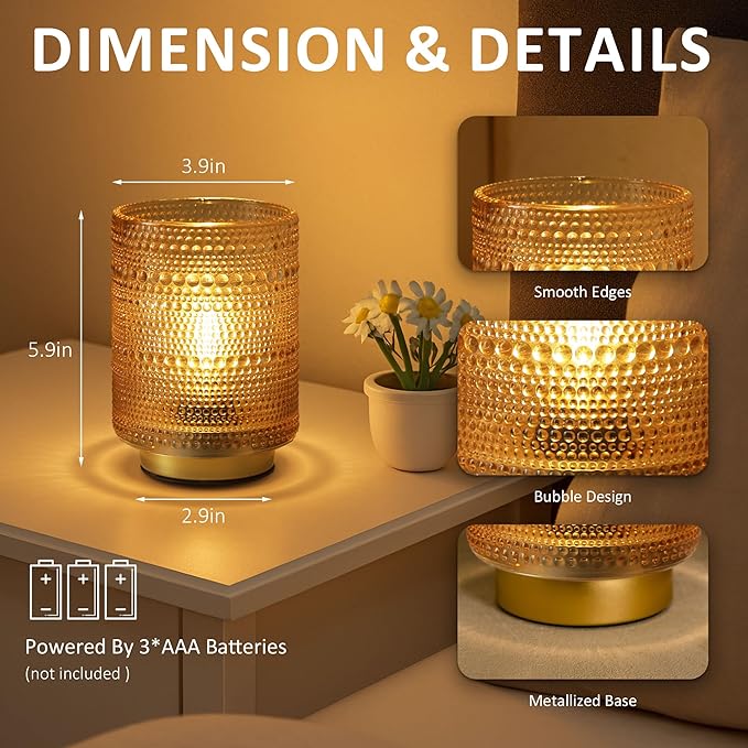Battery Operated Decorative Lamp with Timer for Bookshelf/Bedside/Coffee Table Decor,Small Cordless Table Lamps with LED Warm Bulb for Dorm/Office/Patio/Entryway/Mantle/Home Decor(Golden) - Bloomnest