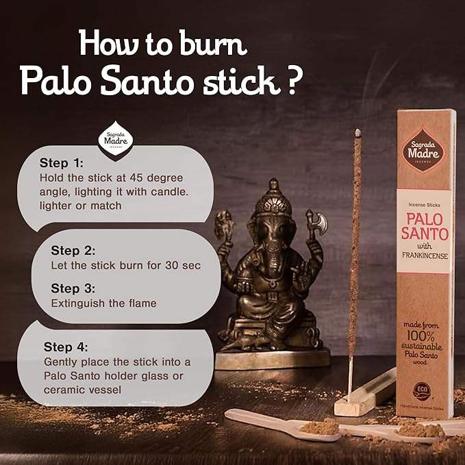 Sagrada Madre 8pcs Wildly Harvested Thick Palo Santo Incense Sticks (Frankincense), 9” Long - Eco Friendly, Non-Toxic, Aromatic Incense Sticks (1hr Burning Time) to Heal & Calm Your Body & Environment