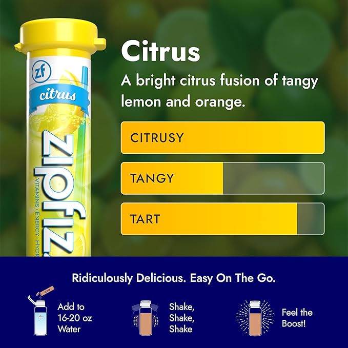 Zipfizz Daily Energy Drink Powder, Citrus, 20 Pack, 3-in-1 Sustained Energy, Rapid Hydration, and Essential Vitamins, Sugar-Free, Electrolyte Powder, Contains Vitamin B-12 & Antioxidants - Bloomnest