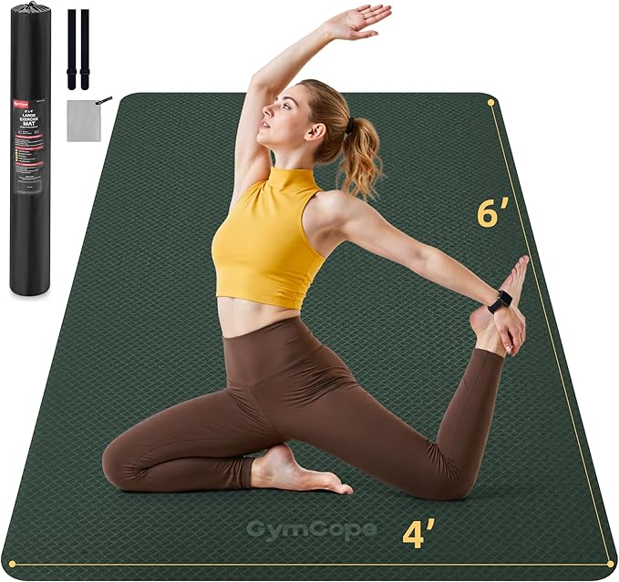 Thick TPE Yoga Mat 72"x48" - 6/8/10/12mm Extra Cushion for Joint Support & Comfort, Non-Slip Texture, Durable & Waterproof, Includes Bag, Strap & Towel for Home Workout, Pilates & Yoga