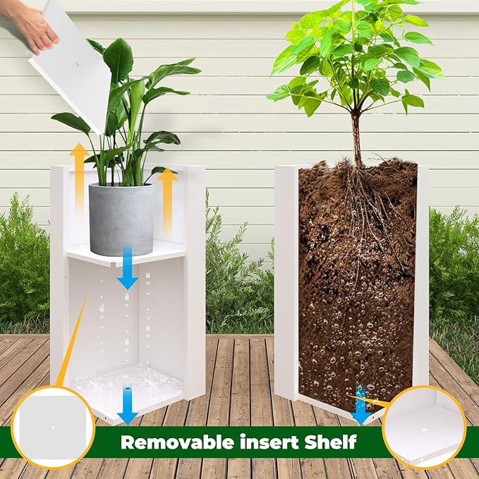 White Steel Metallic Heavy Planter for Outdoor Plants Box 14"x14"x30" Metal Planter Spliced Flower Pots with Partitions for Outside,Indoor,Garden (White, 14 * 14 * 30) - Bloomnest