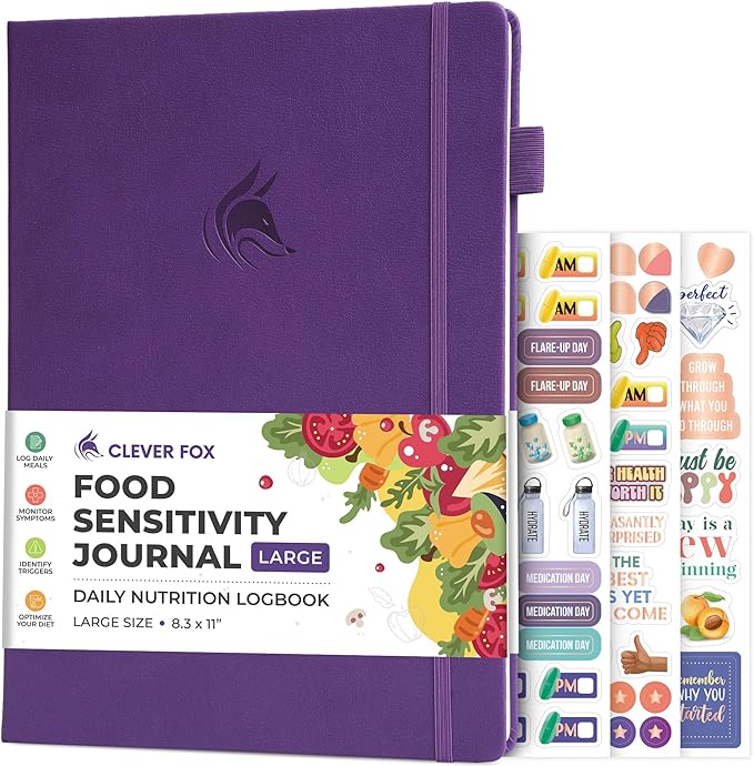 Clever Fox Food Sensitivity Journal Large – Daily Intolerance & Symptom Log for IBS, Diabetic, Low Fodmap, Elimination Diet – Health Tracker, 8.3x11” (Purple) - Bloomnest