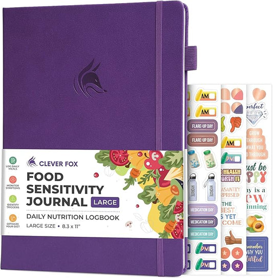 Clever Fox Food Sensitivity Journal Large – Daily Intolerance & Symptom Log for IBS, Diabetic, Low Fodmap, Elimination Diet – Health Tracker, 8.3x11” (Purple) - Bloomnest