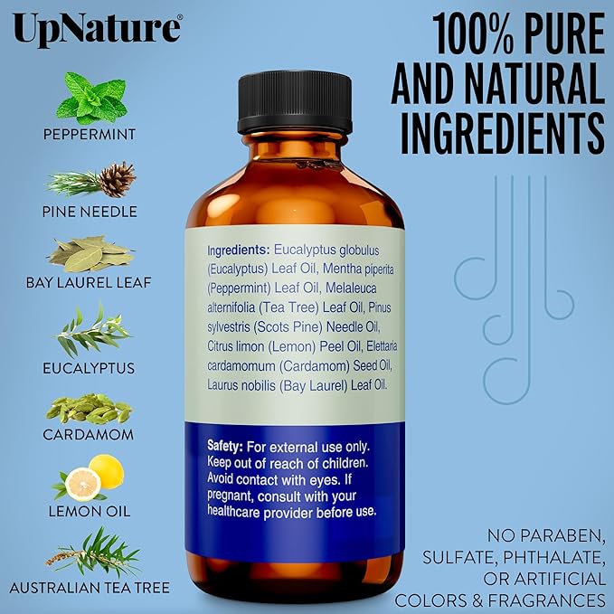 UpNature Breathe Essential Oils Blend (Large 2oz) Essential Oils for Diffusers for Home Humidifier Vaporizer Liquid, Eucalyptus and Menthol Blend, Aromatherapy Oils - Bloomnest