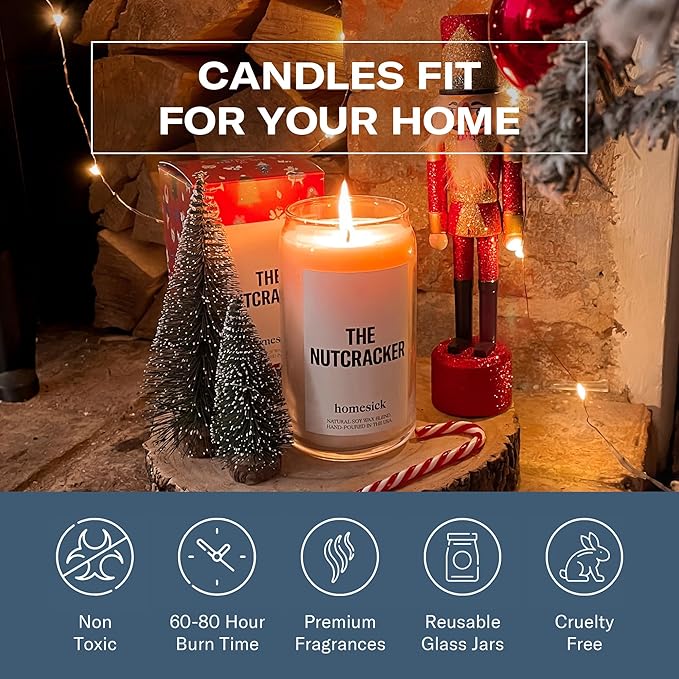 Homesick Scented Candles for Home (The Nutcracker) - 13.75 oz Long-Lasting Natural Soy Wax Blend Jar Candle Gifts for Women & Men, 60-80 Hours Burn Time - Notes of Cinnamon, Clove & Pecan - Bloomnest