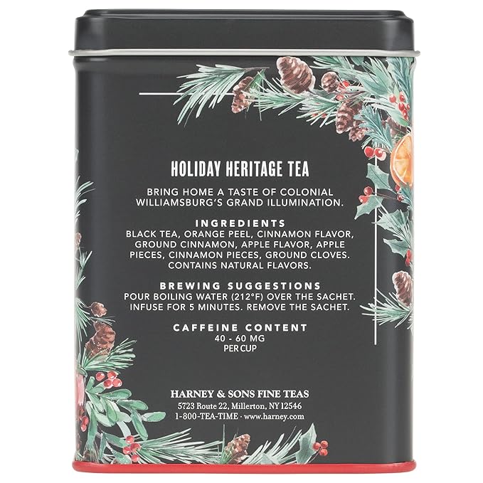 Harney & Sons Holiday Heritage Colonial Williamsburg Blend | Black Tea with Warm Apple, Cinnamon, and Orange Peel,20 Count (Pack of 1) - Bloomnest