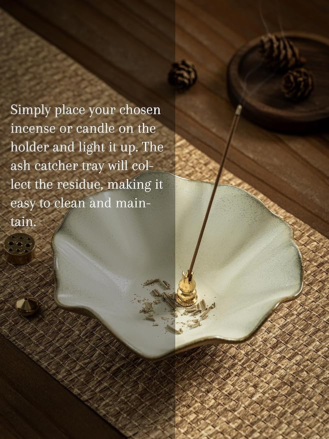 4 in 1 Incense Holder Incense Burner with 3 Incense Sockets, 6 Inch Incense Holder for Sticks, Lotus Cone Incense Bowl, Incense Stick Holder for Meditation Yoga Home, White