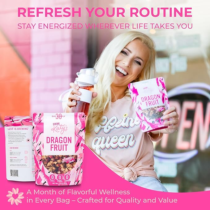 Katy’s Dragonfruit Loose Leaf Tea | Hydrating & Fruity Herbal Tea | Hibiscus, Dragonfruit & Pineapple | Caffeine-Free Fruit Tea | 30+ Cups | Hot or Iced | Antioxidant-Rich | Woman-Owned | 3oz Pouch - Bloomnest