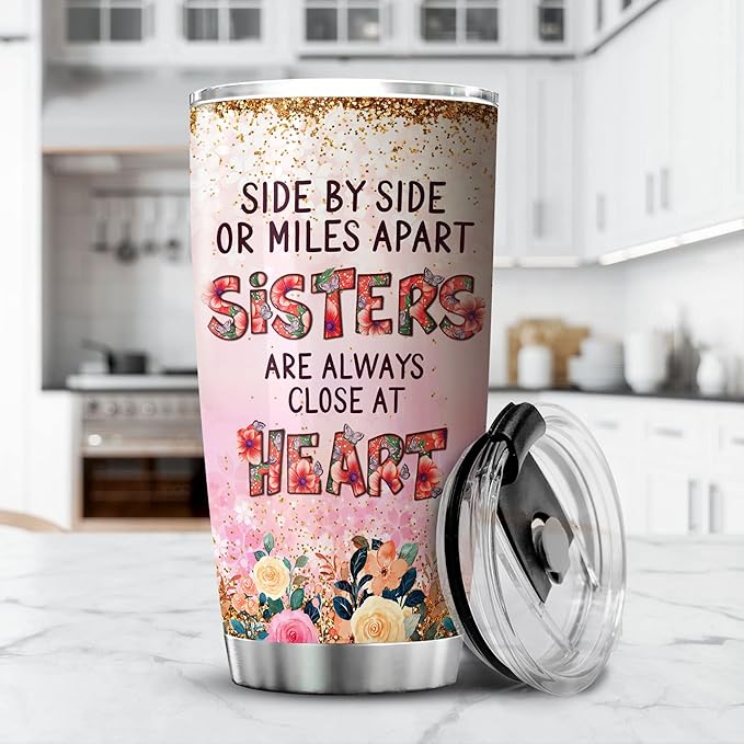 Always My Sister Forever My Friend Stainless Steel Tumbler 20 Oz Birthday Gifts For Sister Who Lives Far Away Flower Floral Coffee Cup With Lid Sisterhood Gift Ideas - Bloomnest