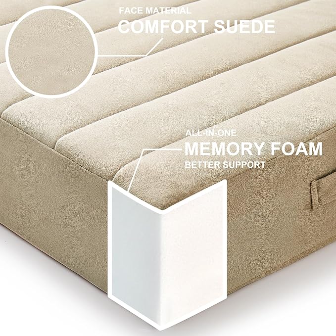 22 inches Floor Pillow for Adults - Large Meditation Cushion with Thick Foam & Soft Tufted Cover - Premium Outdoor Square Floor Cushion Seat - Yoga Pillows for Sitting On Floor - Khaki - Bloomnest