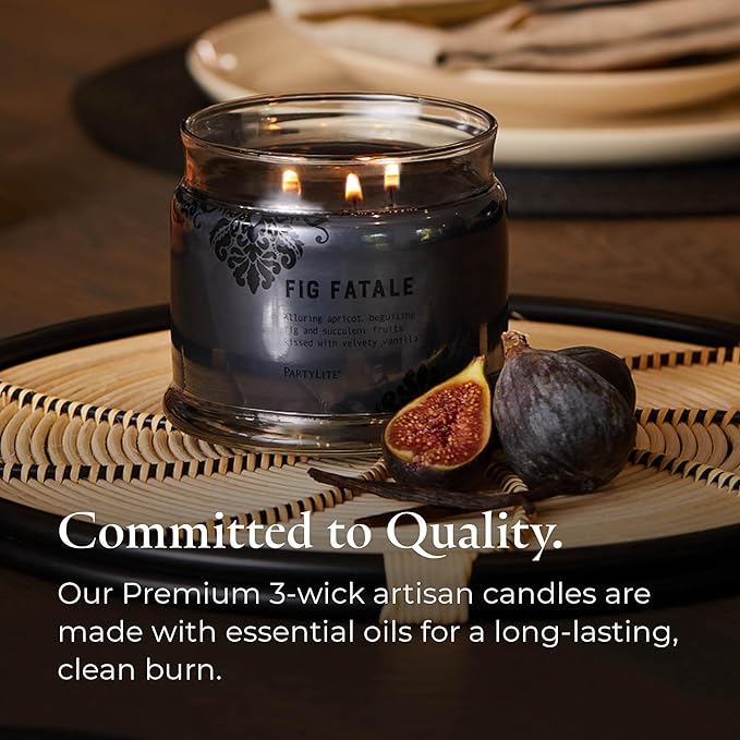 PartyLite Fig Fatale Scented, Notes of Apricot, Green Fig, Peach, Mango, Strawberry and Vanilla,13.2oz 3-Wick Jar Candle, 45 Hour Burn Time, Luxurious Fragrance, Perfect for Gifting - Bloomnest