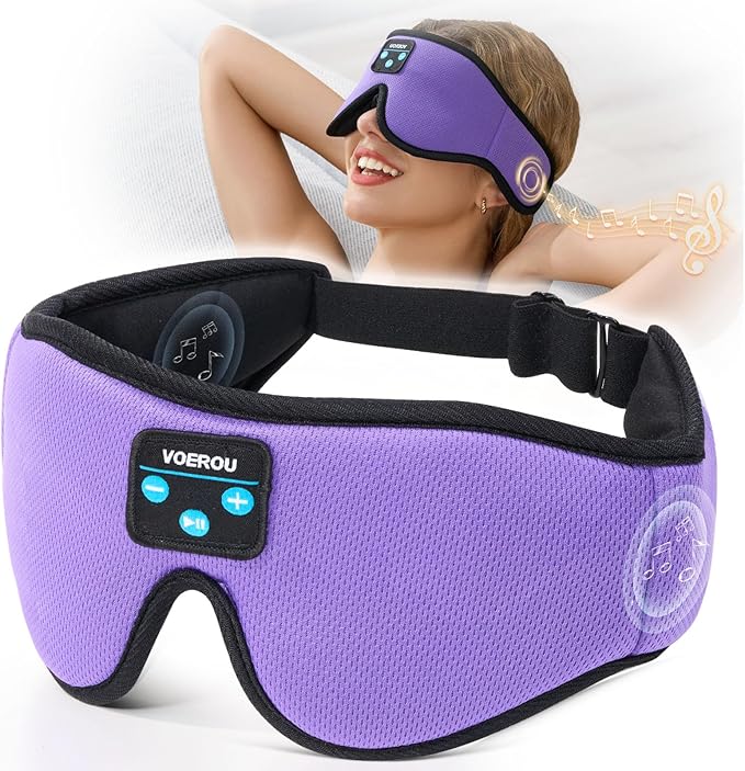 Voerou Sleep Headphones Bluetooth 5.4 Eye Mask, Sleep Mask with Bluetooth Headphones Wireless for Side Sleepers, Bulit-in Ultra-Thin Stereo Speakers Suitable for Sleep, Cool Gadgets for Men Women - Bloomnest