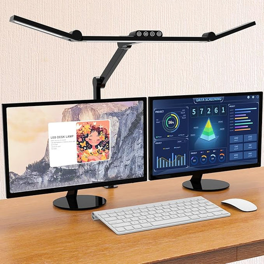 Micomlan Led Desk Lamp with Clamp, Architect Desk Lamp for Home Office with Atmosphere Lighting, 24W Ultra Bright Auto Dimming Computer Light Stepless Dimming and Tempering LED Table Light - Bloomnest
