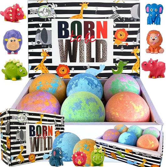 Bath Bombs for Kids with Toys Inside - Organic Bubble Bath Fizzies with Jungle Animal Toys. Gentle and Kids Friendly Spa Bath Balls, Bath Fizz Balls - Stocking Stuffers Christmas Gifts for Boy, Girls - Bloomnest