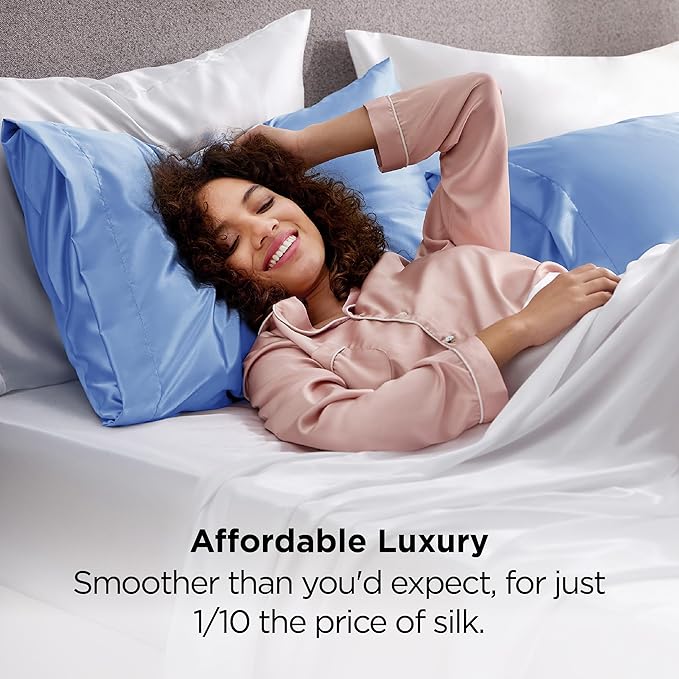 Bedsure Satin Pillowcase 2 Pack Similar to Silk Pillow Cases Standard Size, Pillow Case for Sleeping Women with Envelope Closure, Gifts for Women Men, Sky Blue, 20x26 Inches, 2pcs - Bloomnest