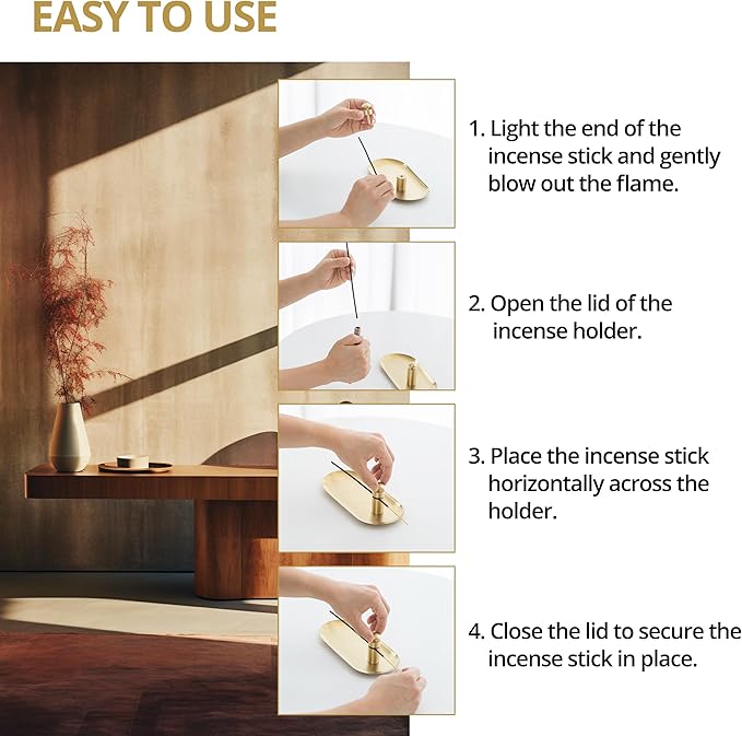 Brass Incense Holder with Tray Set – Zen Meditation Incense Stick Holder, Decorative Copper Incense Burner for Sticks, Elegant Spiritual and Aesthetic Home Decor for Gift Woman - Bloomnest