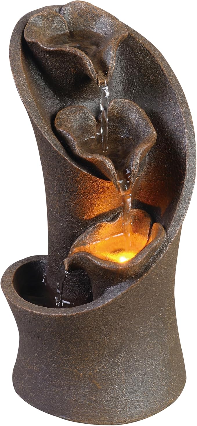 Kalona Tabletop Waterfall Fountain, 3-Tier Indoor Water Fountain for Home Office Decor, Relaxing LED Fountains with Artistic Stone-Look Design for Meditation (23005) - Bloomnest