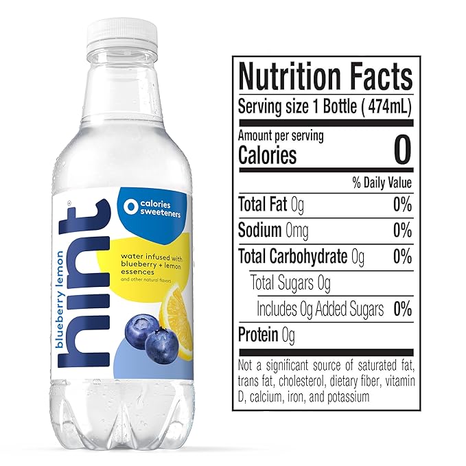 Hint Fruit-Infused Bottled Water, Blueberry Lemon - Sugar Free Flavored Water with Zero Calories, Natural Fruit Essences, and No Artificial Sweeteners - 16 Fl Oz (Pack of 12) - Bloomnest