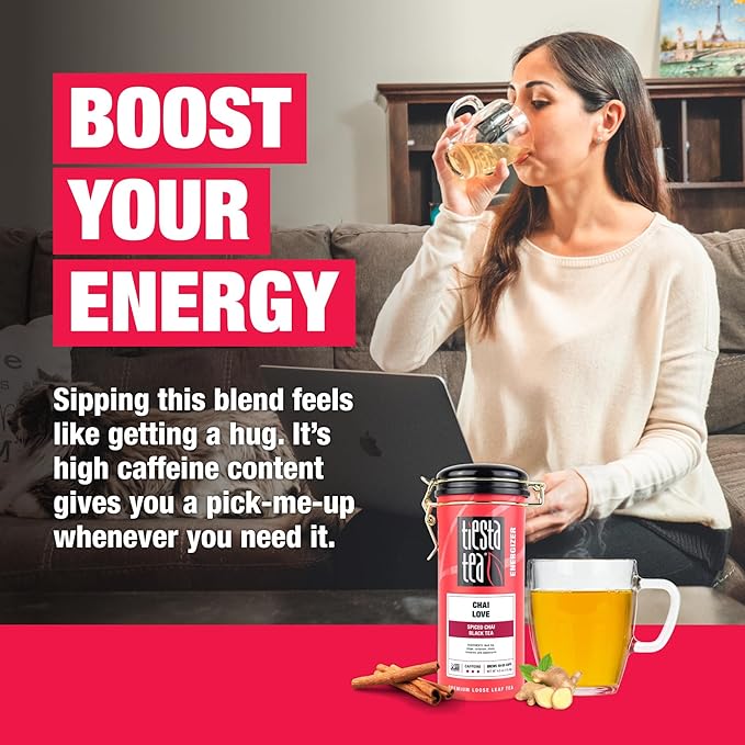 Tiesta Tea - Chai Love, Loose Leaf, Spiced Chai Black Tea, Premium Blend, High Caffeinated, Make Hot or Iced & Brews Up to 50 Cups, 4 Ounce Refillable Tin - Bloomnest