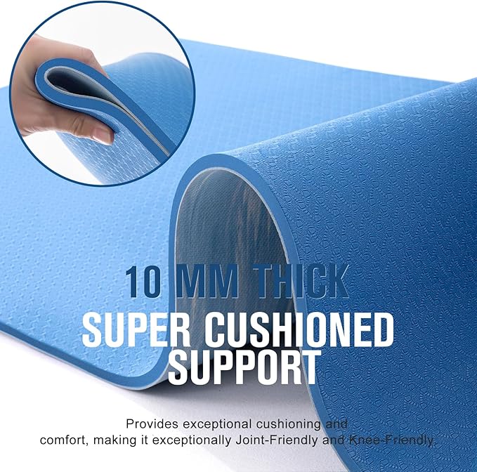 UMINEUX Extra Thick Yoga Mat, 2/5 Inch (10MM), Natural Rubber and TPE Non Slip Yoga Mats with Strap for Women Men, Eco Friendly Exercise Mat for Yoga, Pilates and Home Workout - Bloomnest
