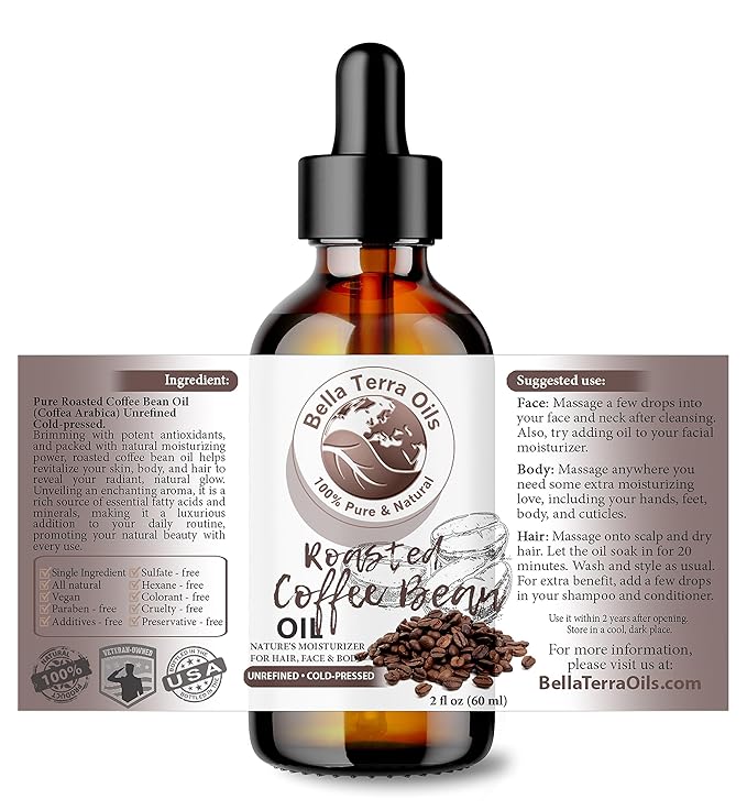 Bella Terra Oils - Roasted Coffee Bean Oil 2oz - The Ultimate Coffee Serum, Abundant in Palmitic Acid & Vitamin E, Dive into Coffee's Nourishing Embrace - Bloomnest