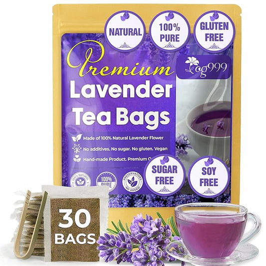 TOG999, Premium 30 Lavender Flower Tea Bags, 100% Natural & Pure. Loose Flower Lavender Herbal Tea. No Sugar, No Caffeine, No Gluten, Vegan. - Bloomnest