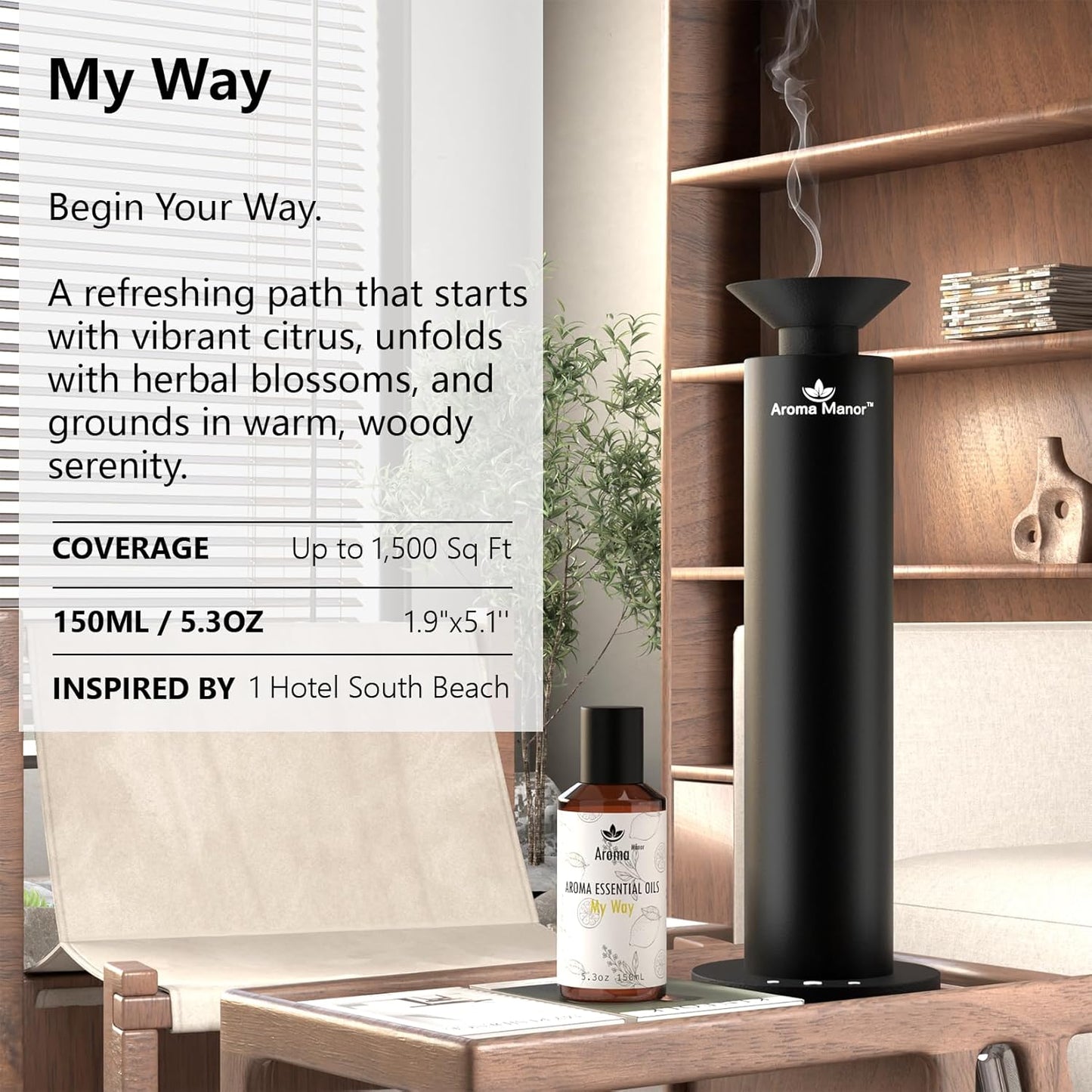 Hotel Scent Essential Oil - My Way - Luxury Hotel Inspired Home Aromatherapy Diffuser Oil - Lemon, Bergamot, Orange Blossom- for Diffuser, Humidifier, Ultrasonic, Reed - 150ML