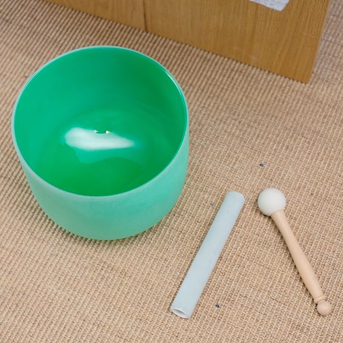 Leize Quartz Crystal Singing Bowl F Note 432 hz Heart Chakra Green 9" with Suede Striker - Bloomnest